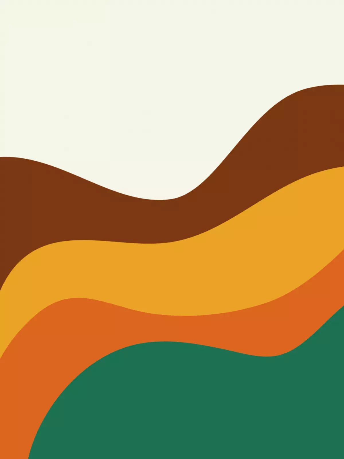 Retro thank you card featuring flowing wave patterns in warm brown, gold, orange, and green tones, evoking a 70s vintage style.