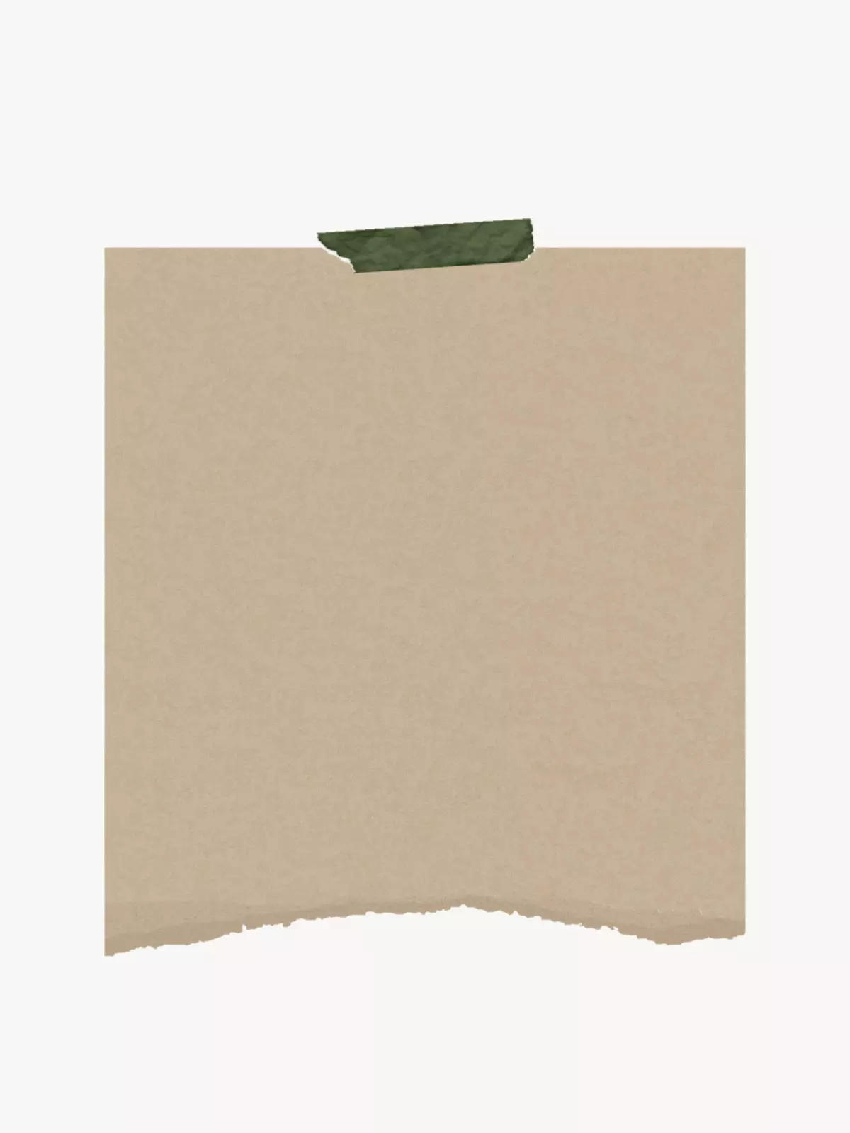 Minimalist note card with textured brown paper background, torn edge detail, and green tape accent, rustic and neutral design.