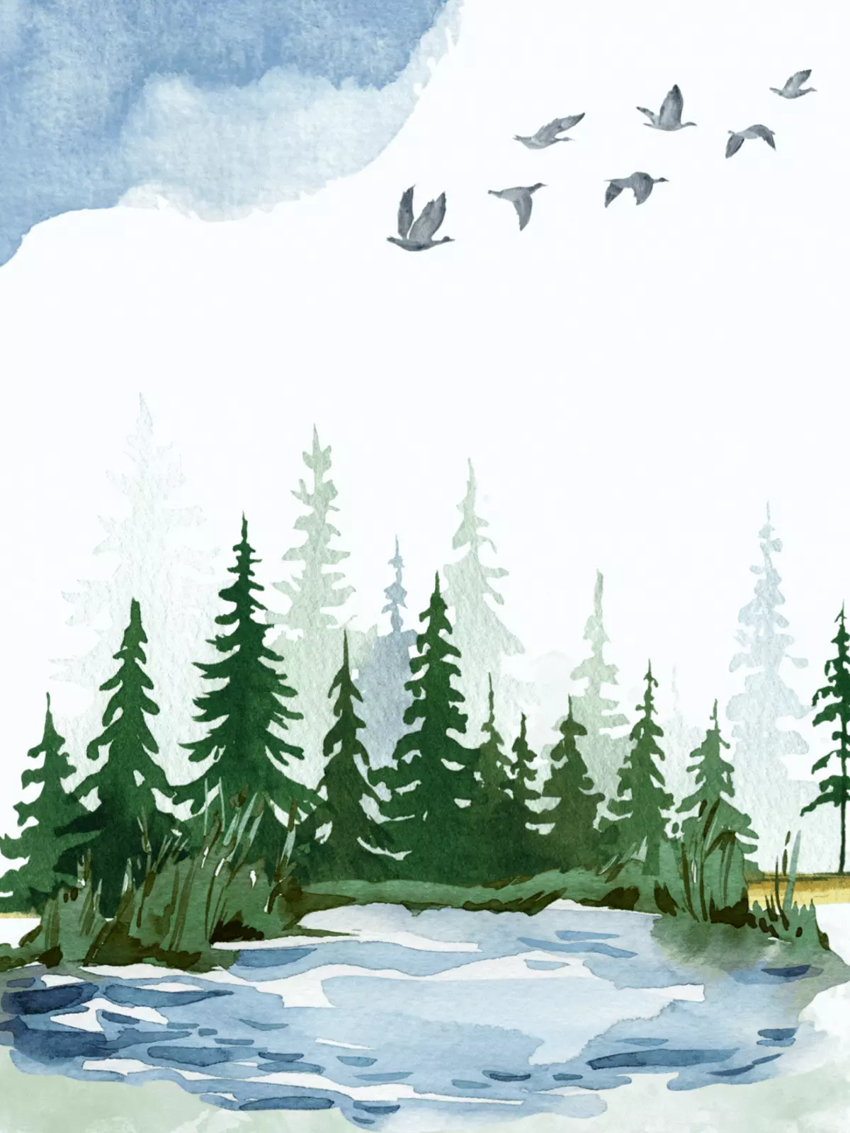 Watercolor "Miss You" card featuring a peaceful landscape in calming colors, artistic style, conveying heartfelt emotions.