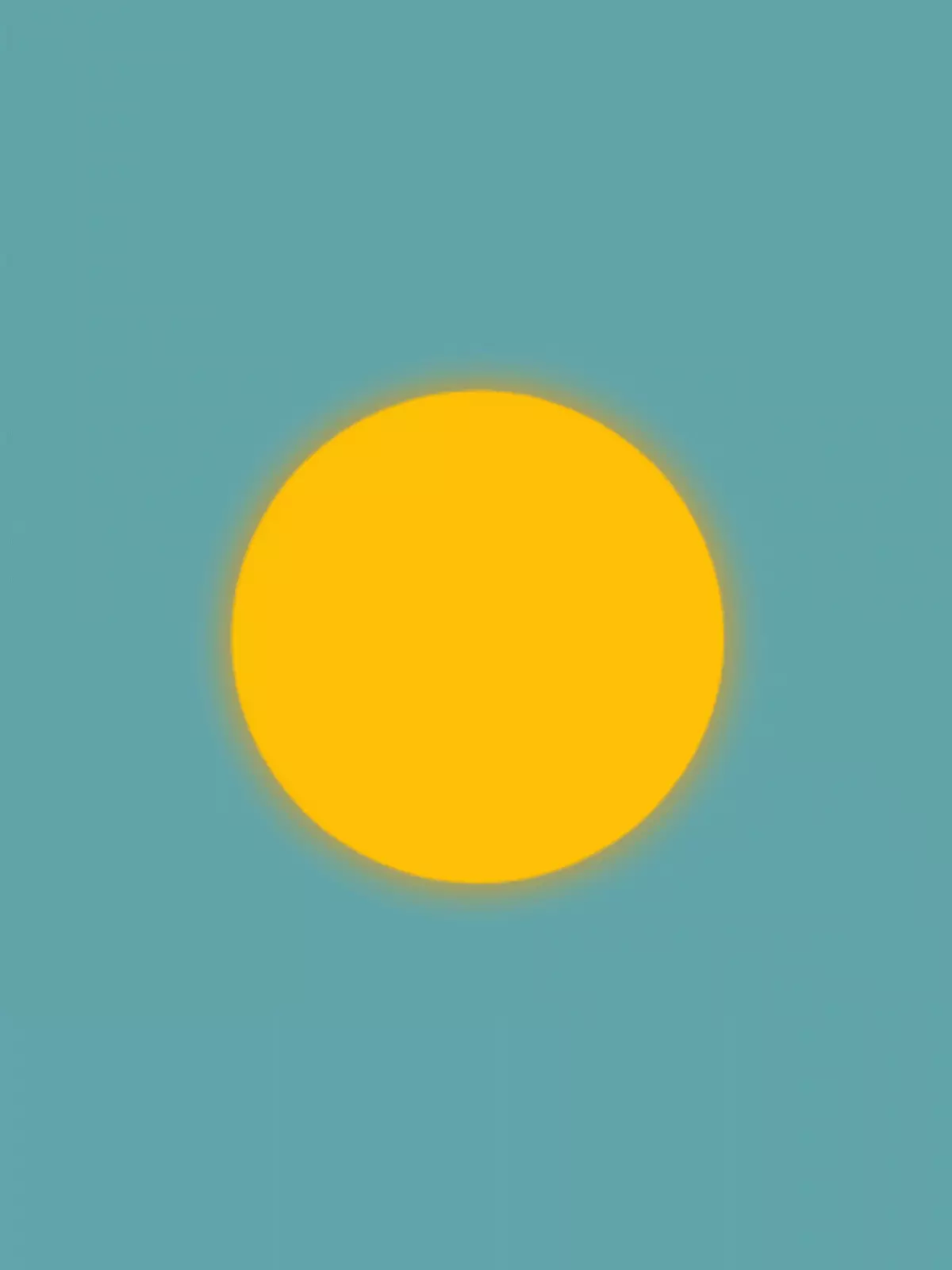 Minimalist 'Hello' card featuring a glowing yellow circle on a teal background, modern design, abstract style, for sending a simple greeting.