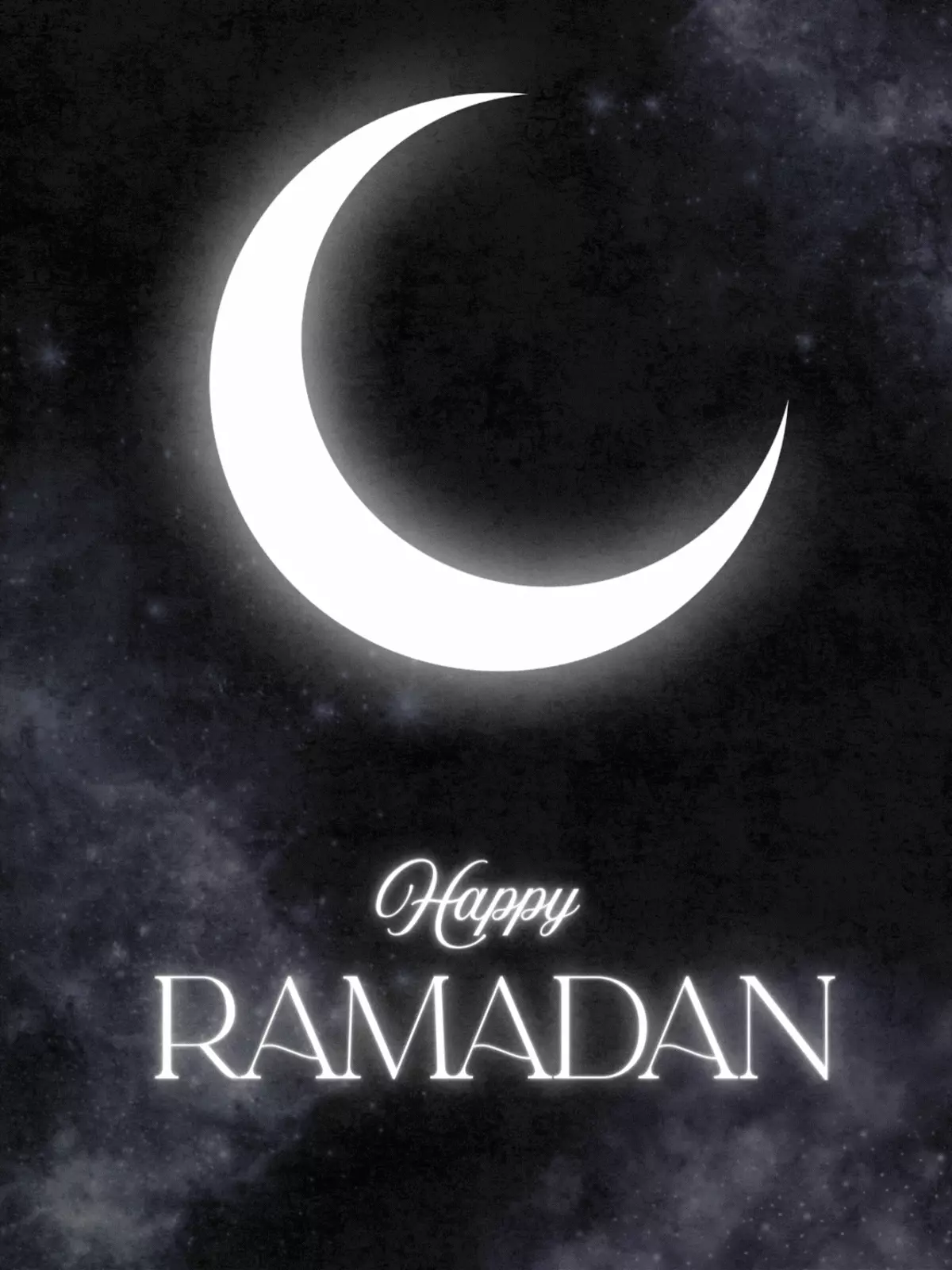Minimalist Ramadan Kareem card with a crescent moon and dark blue background, modern design style, perfect for wishing a blessed Ramadan.