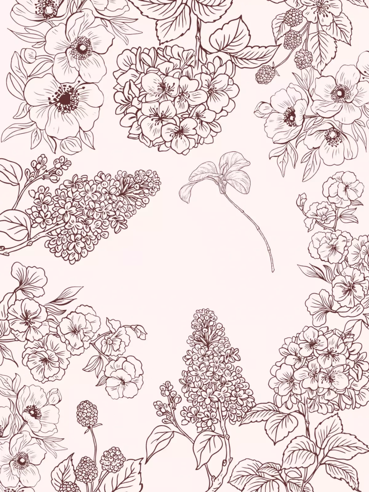 Anniversary card featuring an explosion of floral line art in a whacky, surreal style, perfect for romantic celebrations and expressing love.