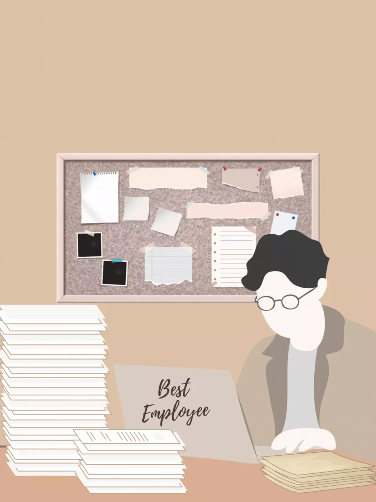 Retro-style employee appreciation card featuring a humorous take on office productivity with gradients and shadows, vintage design.