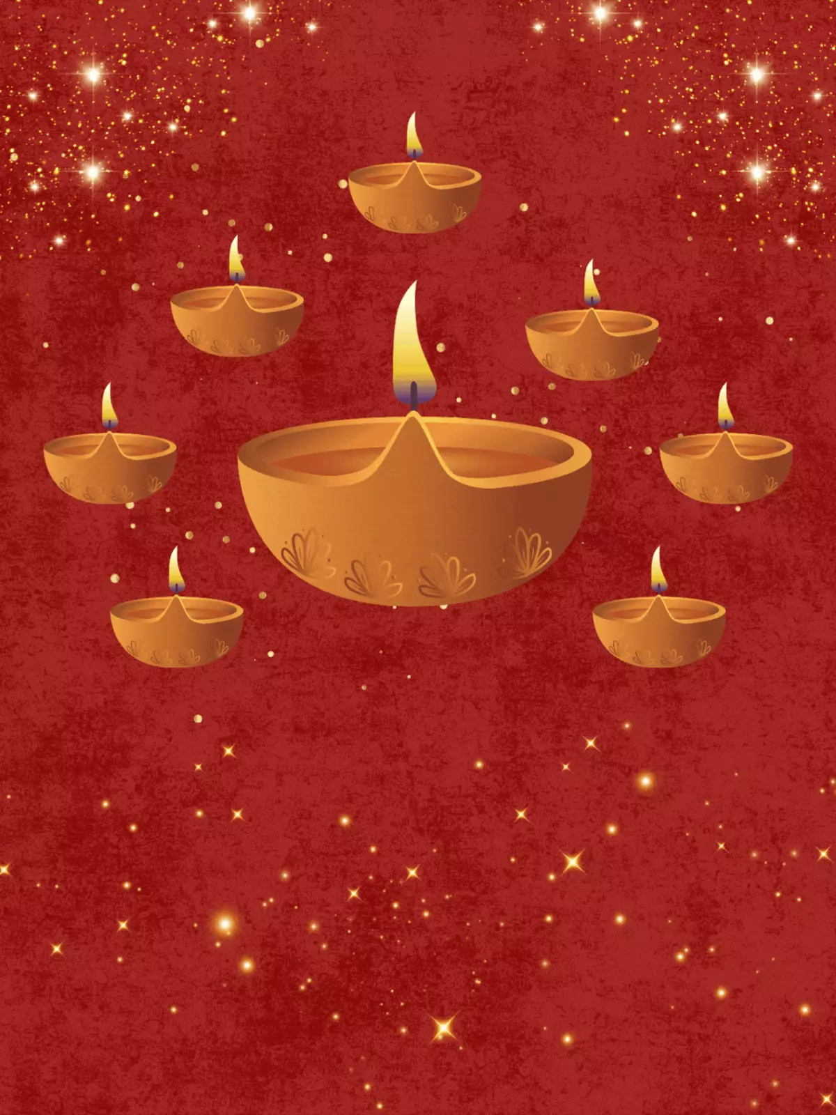 Warm colored Diwali greeting card with traditional illustration, perfect for sending festive wishes to friends and family during the Diwali celebration