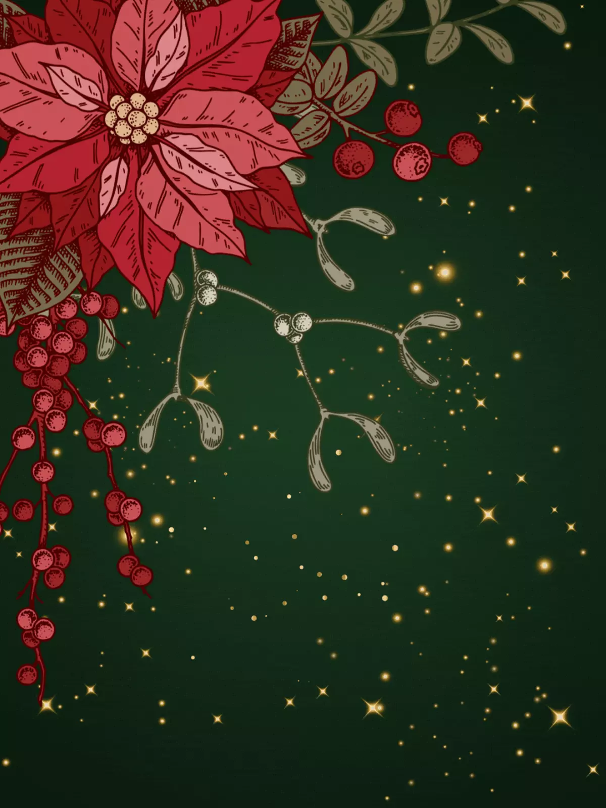 Elegant holiday card featuring a watercolor poinsettia with a velvet texture effect, suitable for sending festive greetings during the holiday season.