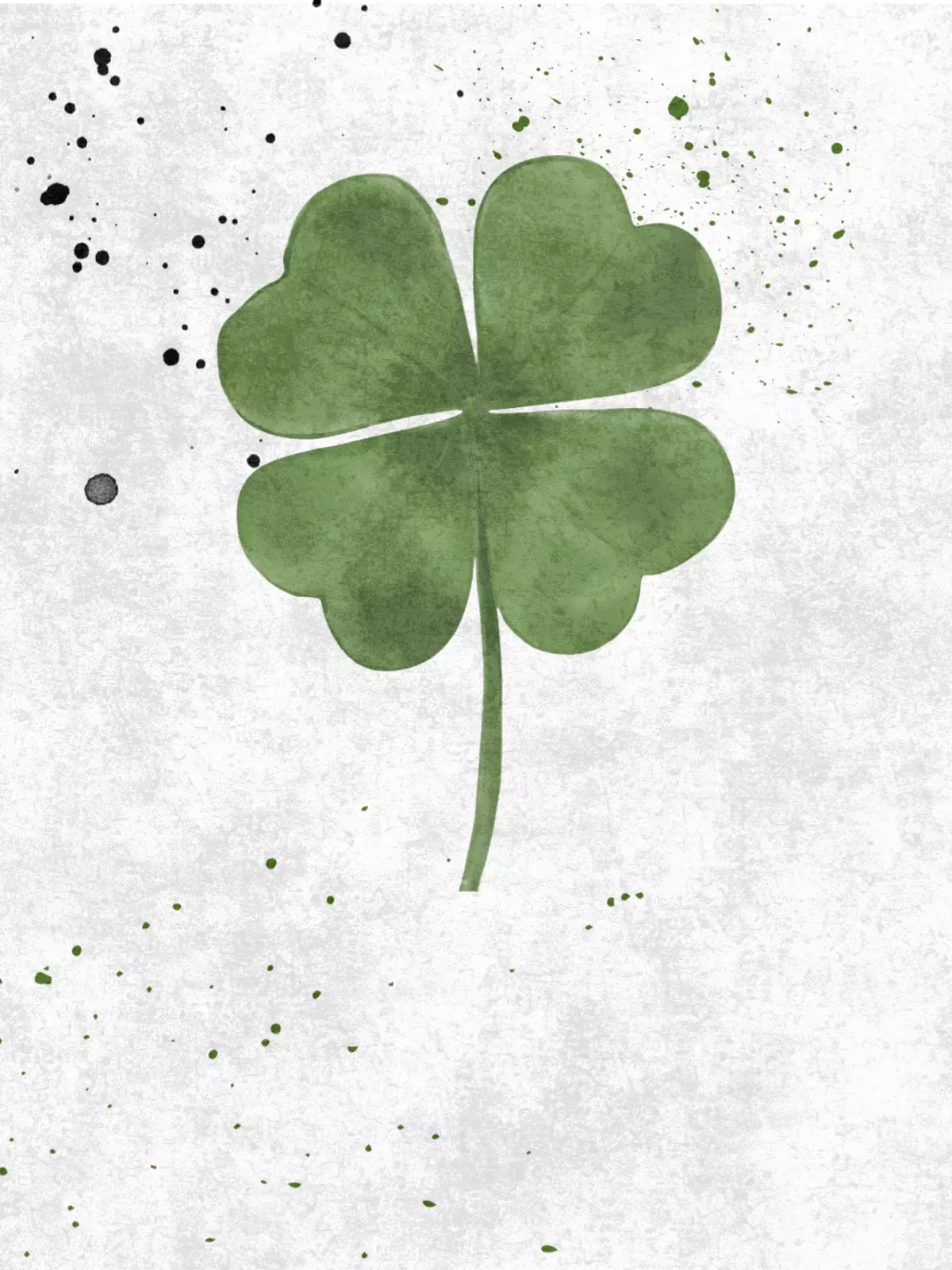 Modern St. Patrick's Day card featuring a black and white shamrock silhouette with a green accent, watercolor artistic design style.