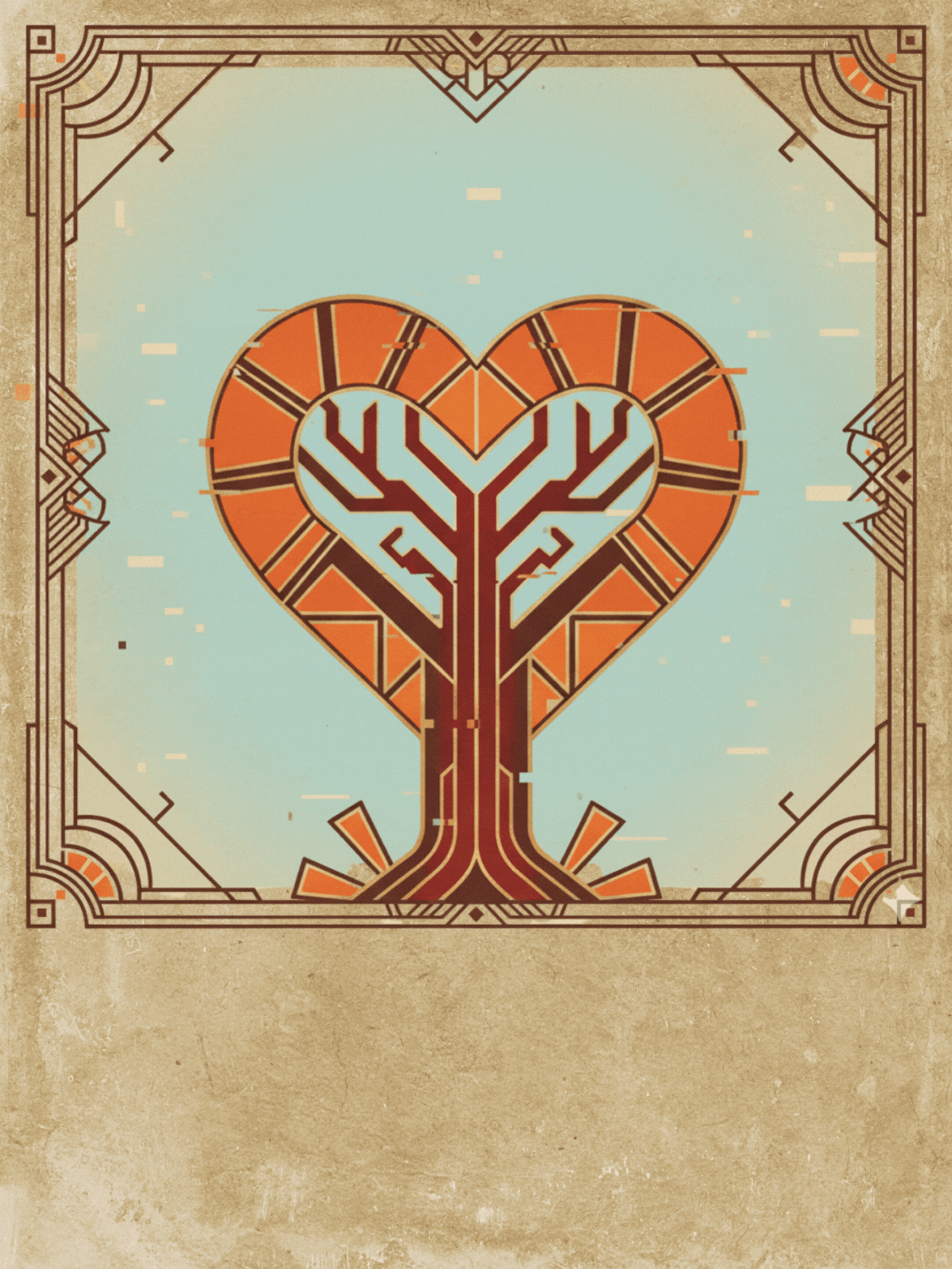 Vintage family tree card with a glitch art effect for Family Day, featuring a tree illustration and heartfelt design.