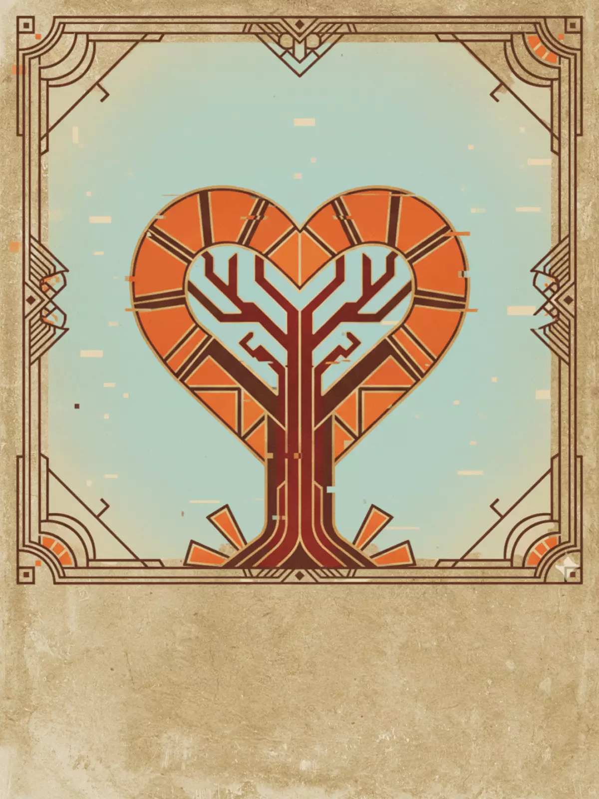Vintage family tree card with a glitch art effect for Family Day, featuring a tree illustration and heartfelt design.