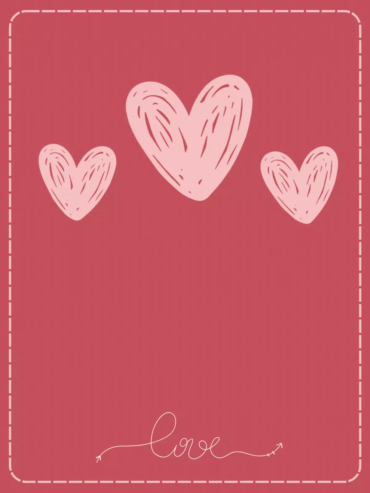 Minimalist Valentine's Day card featuring three hearts in a simple, modern illustration style, perfect for friends.