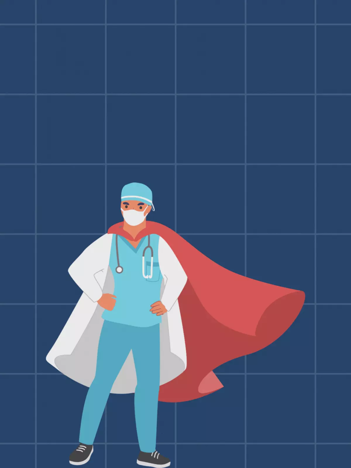 Floral-themed Nurses Day card featuring a nurse superhero, whimsical design with flowers and a cape, celebrating caring and strength.