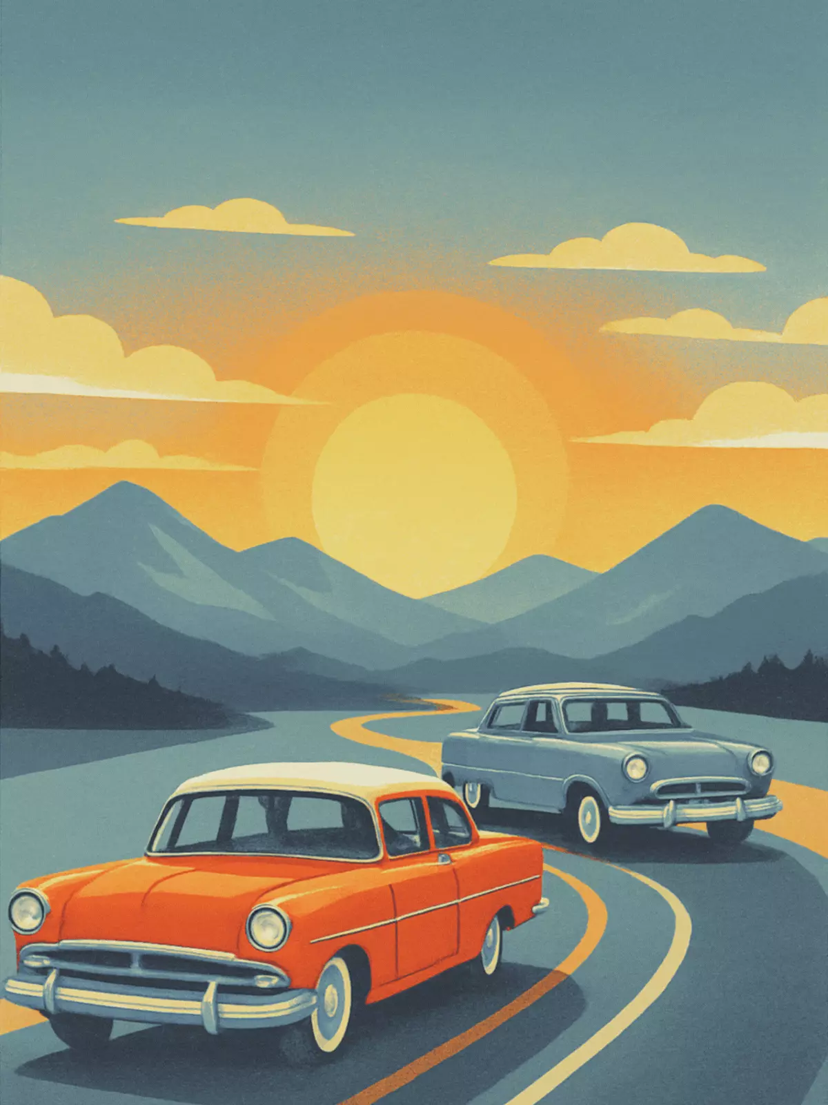 Vintage travel poster style Siblings Day card with retro illustrations and bold typography.