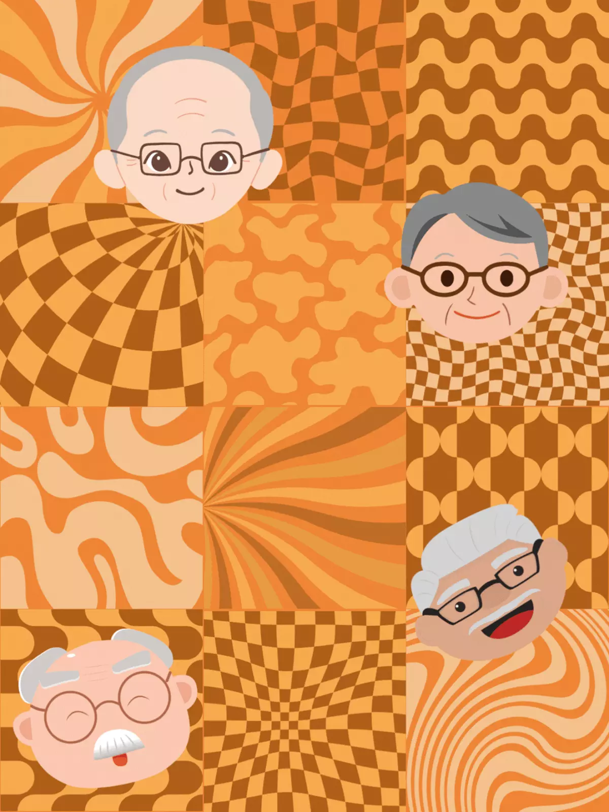 Funny Grandparents Day card featuring a mismatched grid pattern with vibrant colors, abstract design, perfect for sending a humorous greeting.