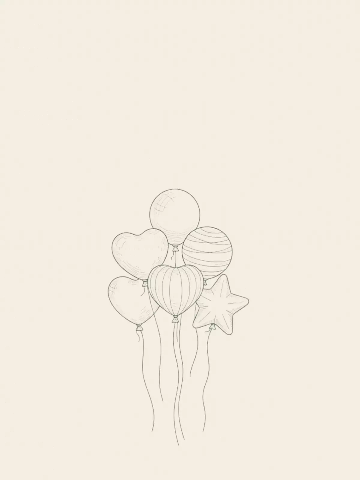 Elegant birthday card featuring line art balloons on a light background, minimalist and stylish design suitable for her, friends, and colleagues.
