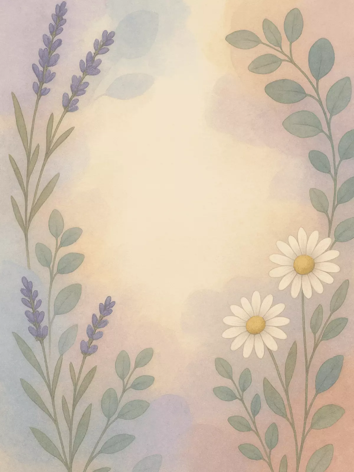 Botanical sympathy card featuring collage of calming colors and botanical illustrations, designed to convey peace and healing.