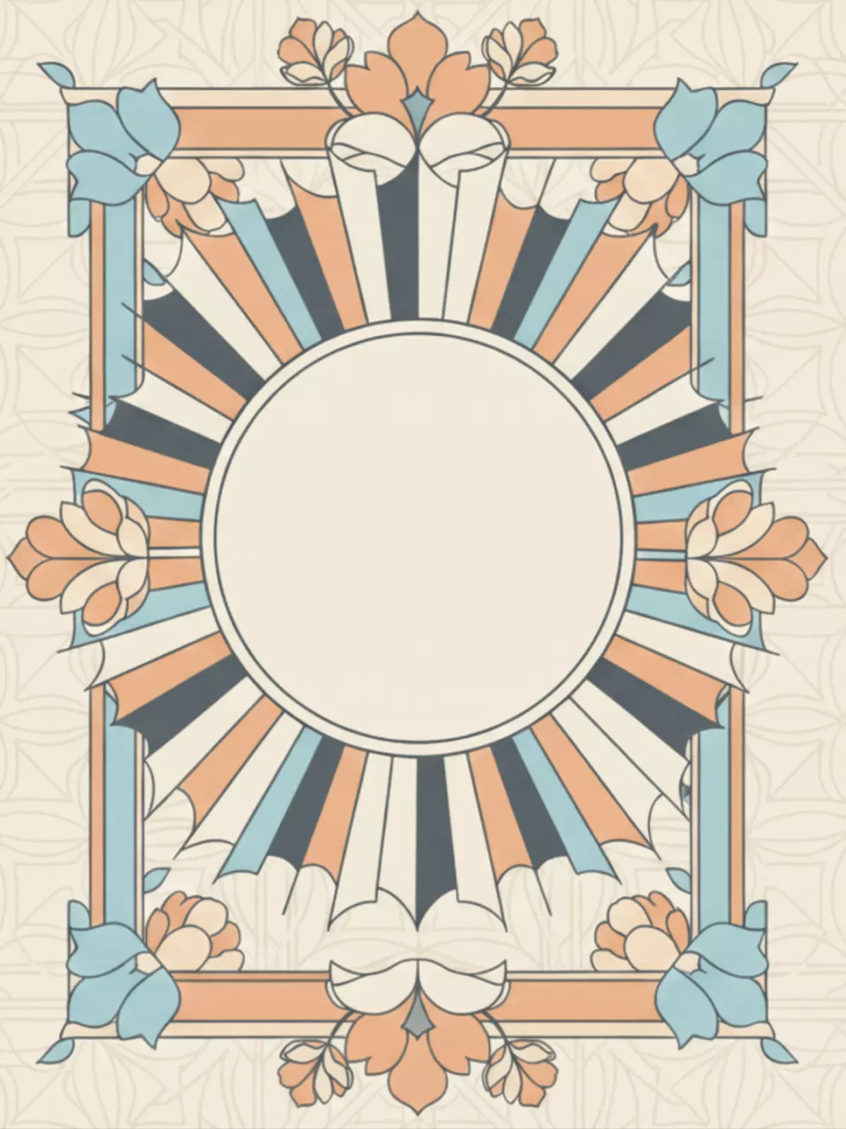 Art Deco sympathy card featuring geometric patterns and soothing colors, expressing comfort and support during times of loss or for get well wishes.