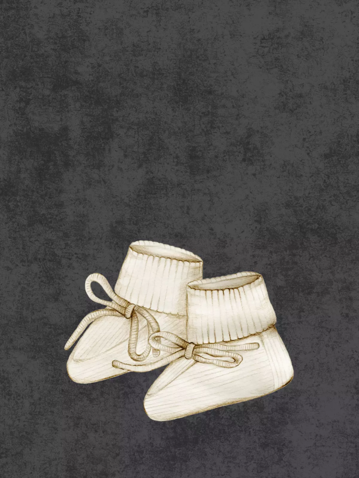 Illustrated baby shower card featuring a pair of classic baby shoes in soft pastel colors, traditional design style, perfect for celebrating a new baby.