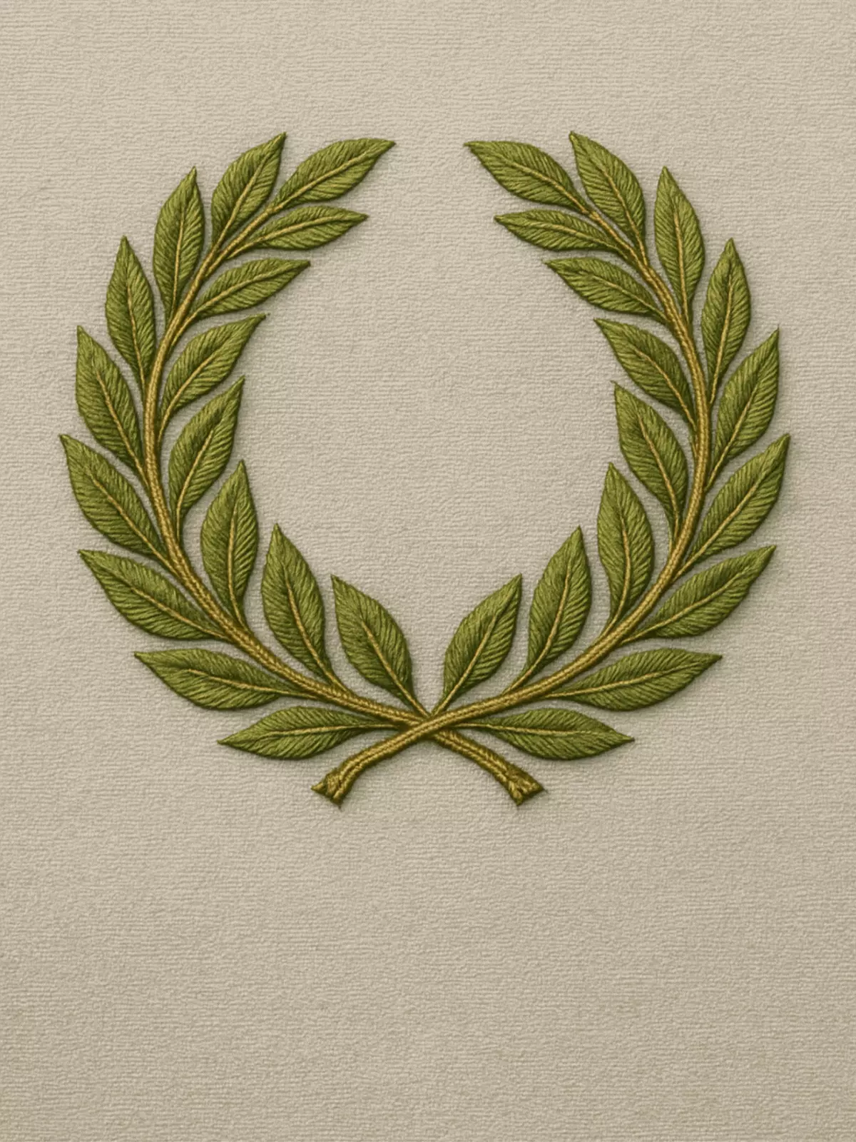 Congratulations card featuring an embroidered laurel wreath design on a fabric-textured background, symbolizing achievement and success.