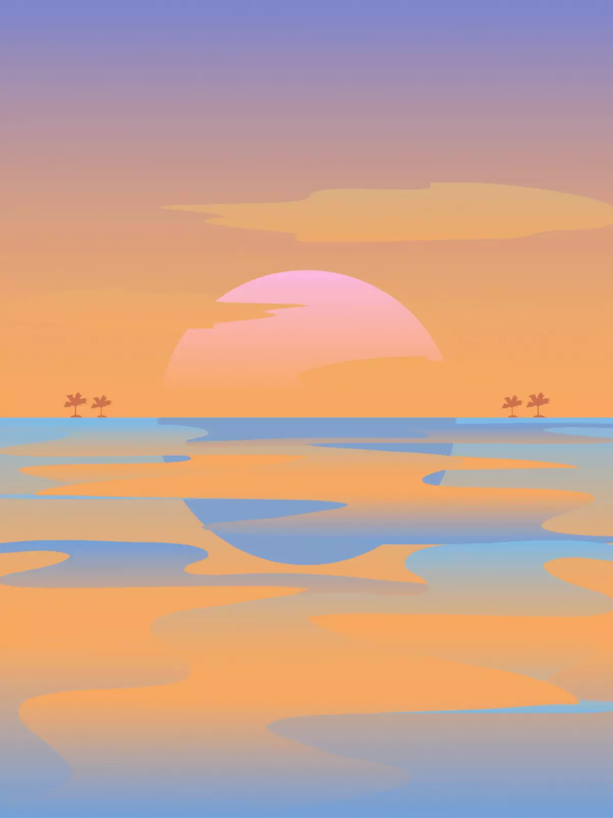 Watercolor sunset farewell card with warm colors, depicting a peaceful goodbye and wishing good luck.