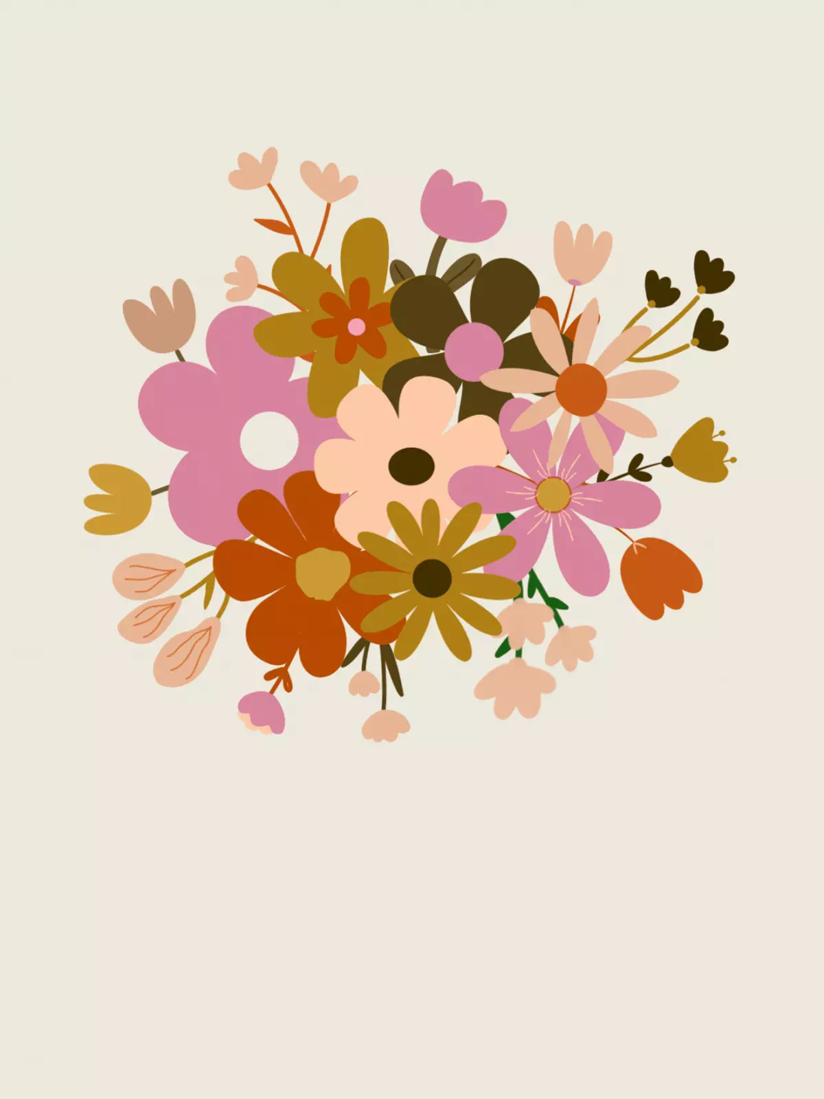 Bright and cheerful friendship card featuring flat design flowers, perfect for sending a thoughtful message to friends. The card has stylized flowers in a 2D illustration style.