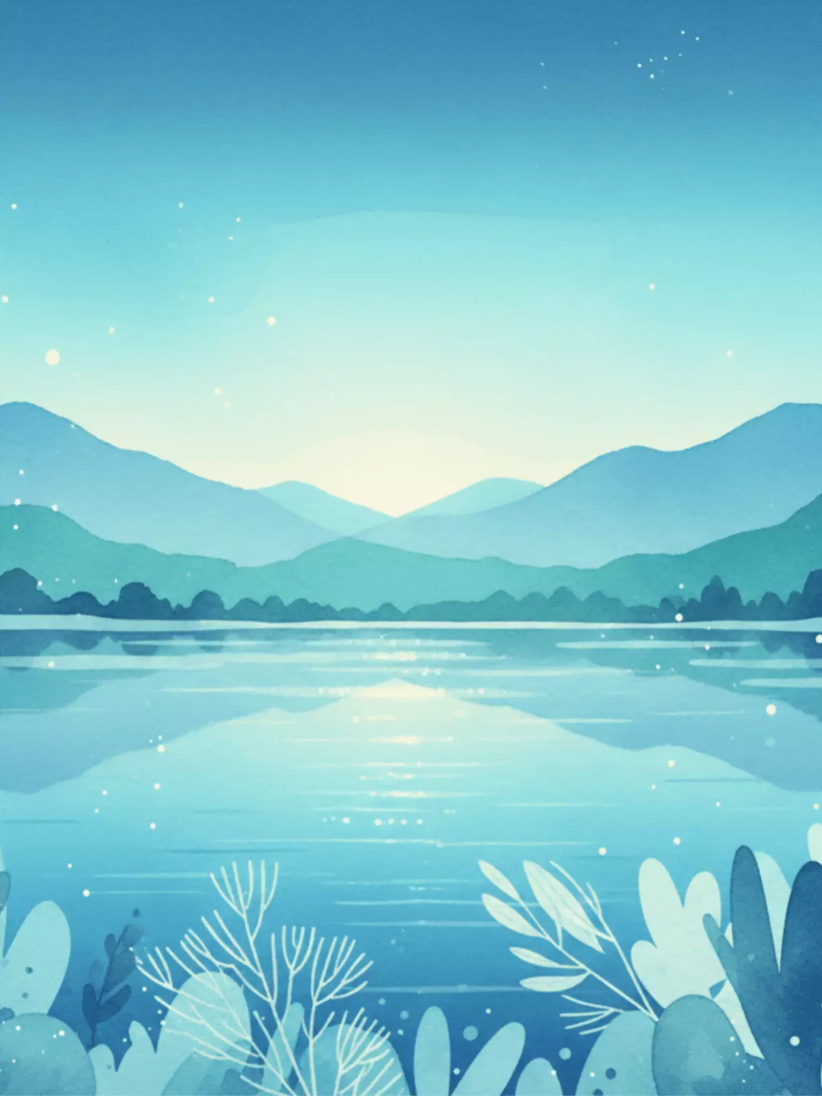 Serene 'Thinking of You' card with a calming illustration in cool blues and greens, designed to evoke peace and tranquility.