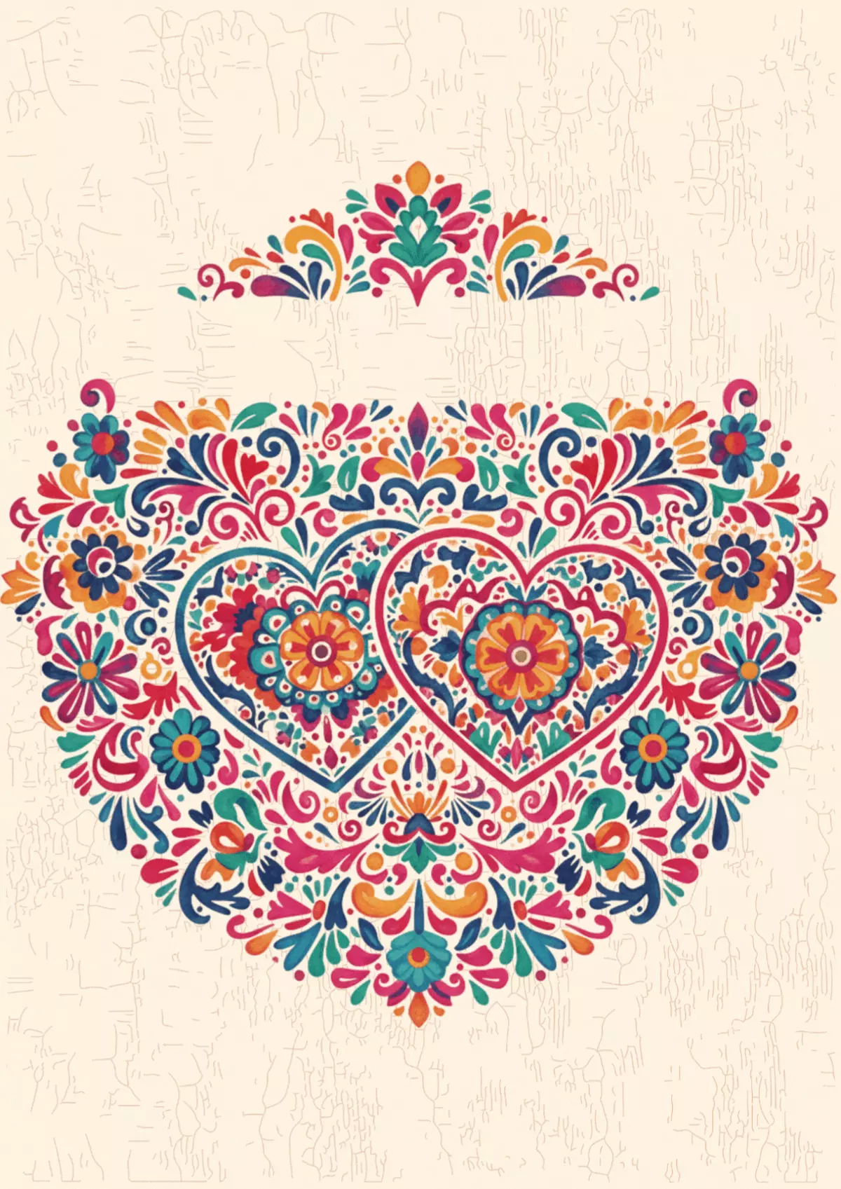 Anniversary card with colorful Mexican folk art hearts and floral designs, perfect for expressing love and celebrating an anniversary.