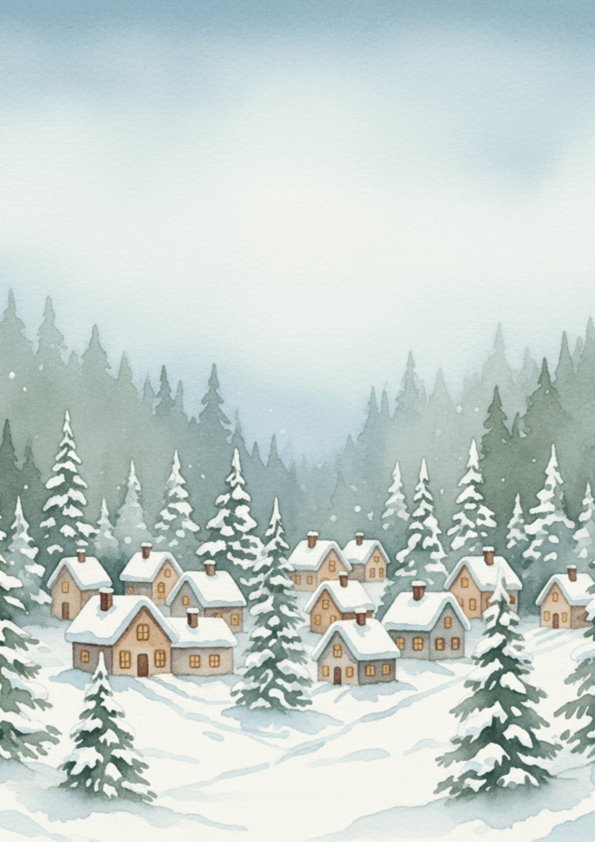 Winter Village Watercolor