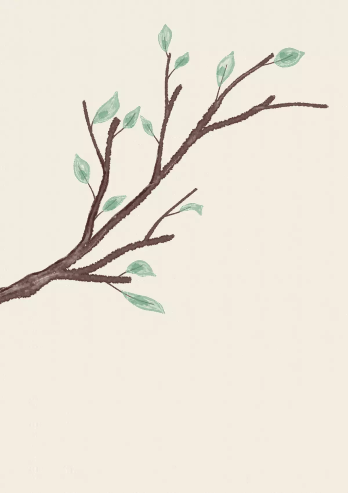 Hand-drawn branch illustration with watercolor accents for a work anniversary card, masculine design, artistic style.