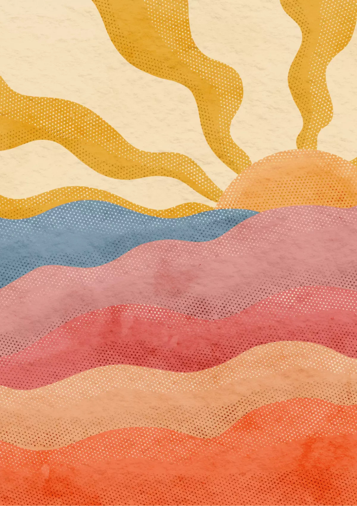 Vector art retirement card featuring a clean, optimistic sunset illustration in digital style.