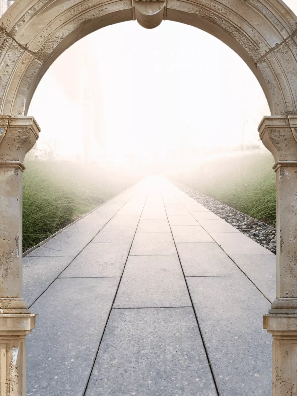 Stone arch illustration farewell card, classic design, neutral colors, wishing someone good luck and a fond farewell