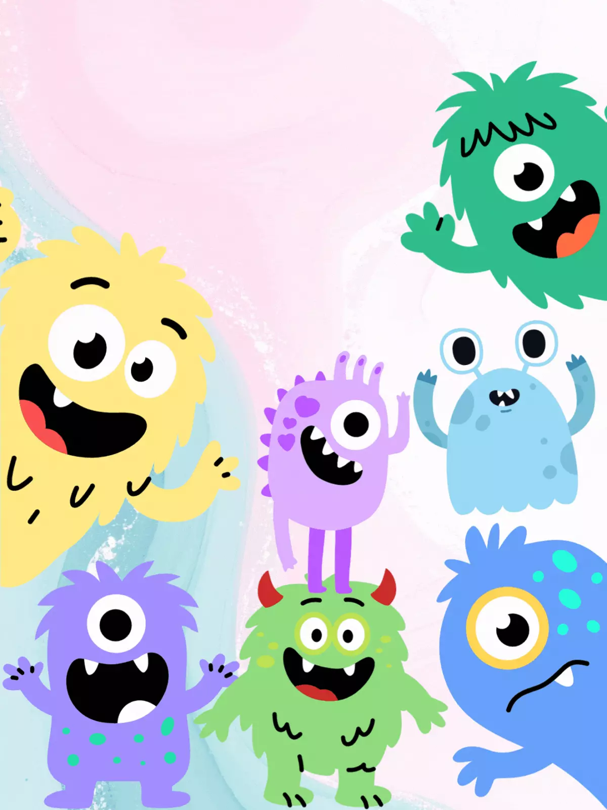 Cute cartoon monster card with motivational message, colorful and playful illustration style, perfect for kids and teens