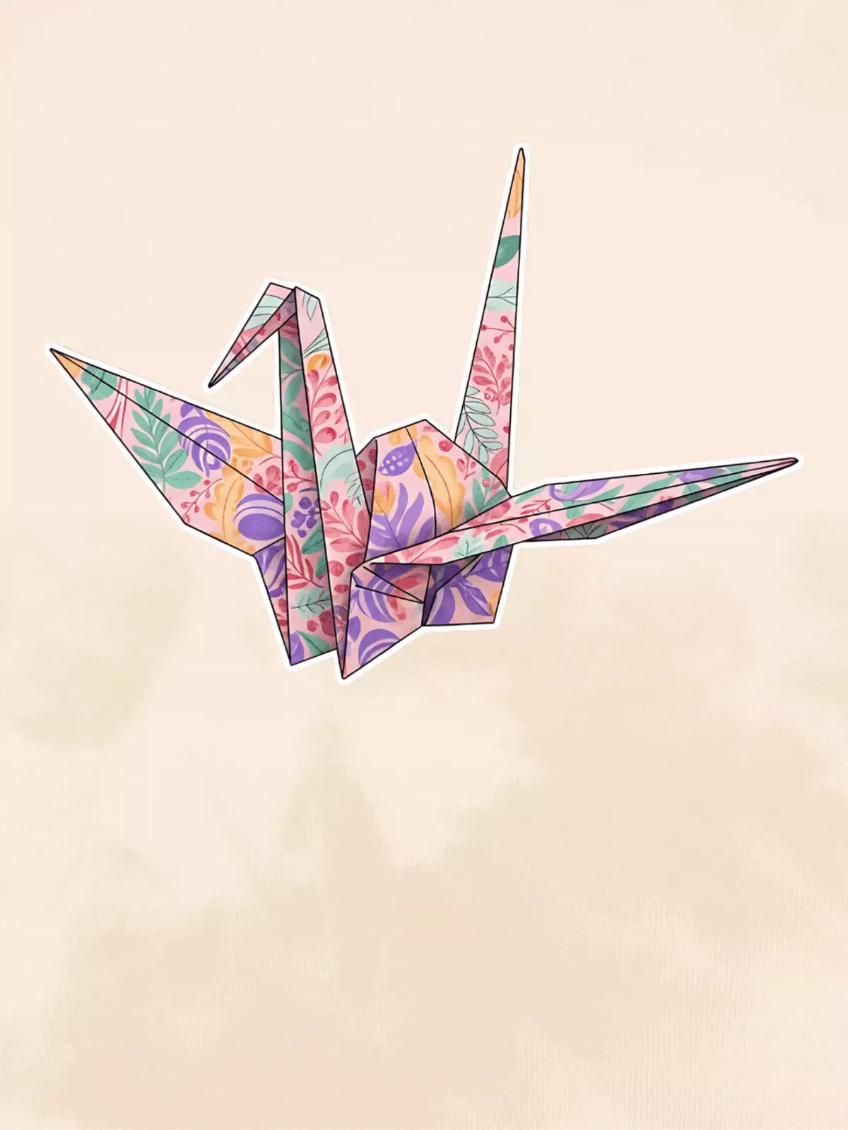 Watercolor origami crane farewell card featuring a folded paper crane, symbolizing hope and good fortune for someone starting a new journey.