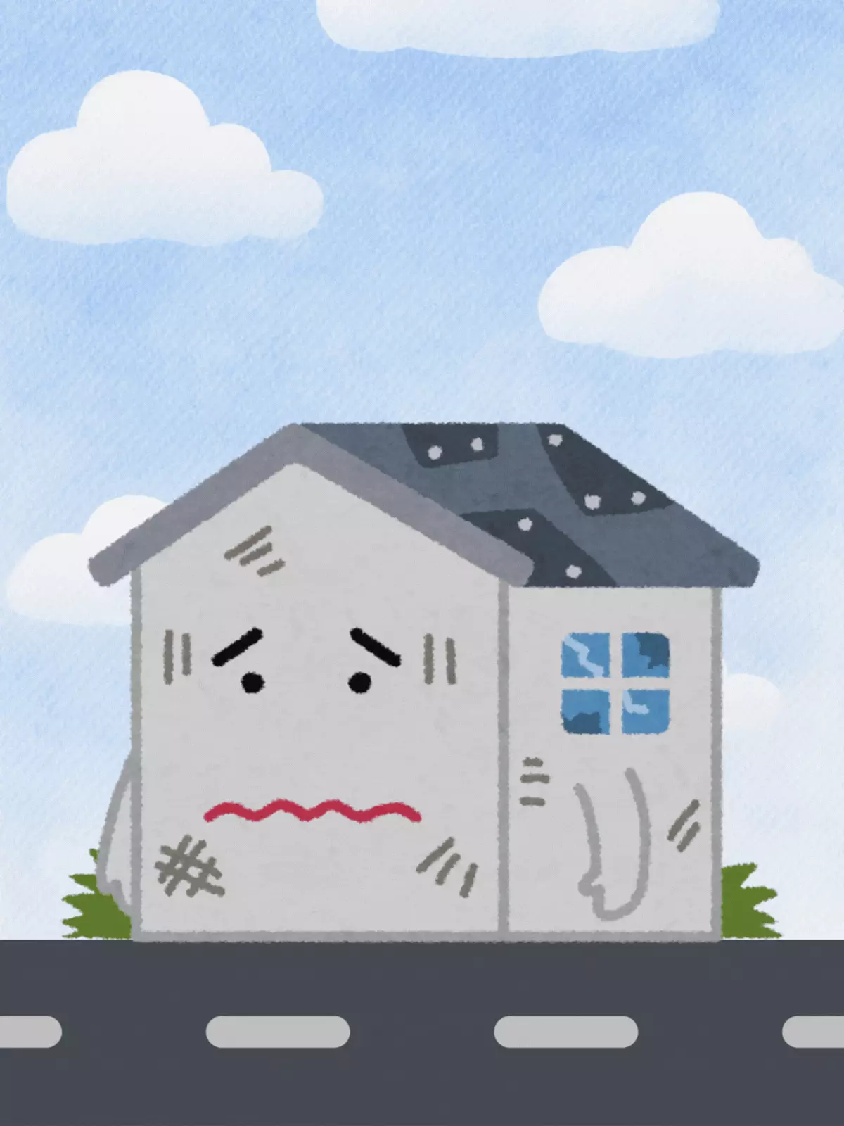 Humorous 'Miss You' e-card featuring a whimsical cartoon house with exaggerated details and a playful border, perfect for friends and colleagues.