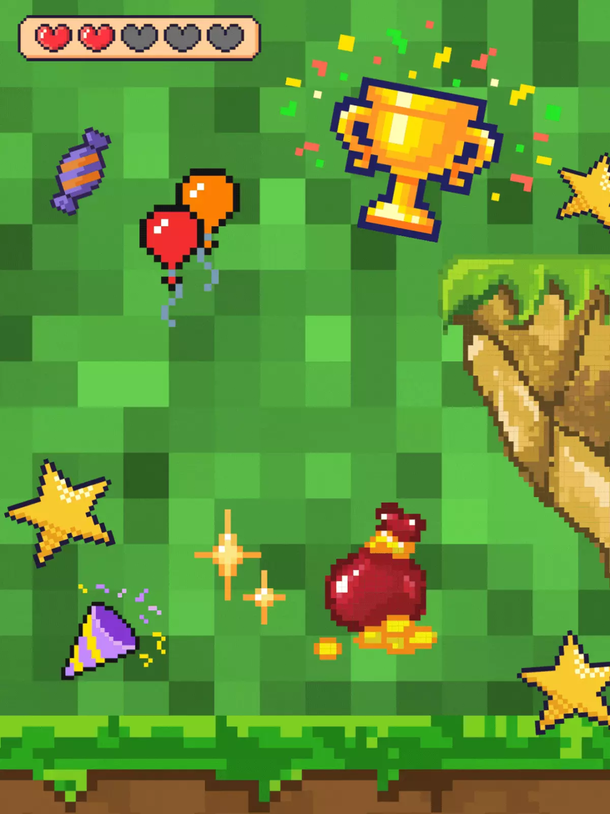 Funny pixel art birthday card with glitch effects and retro video game style, perfect for friends and teens.