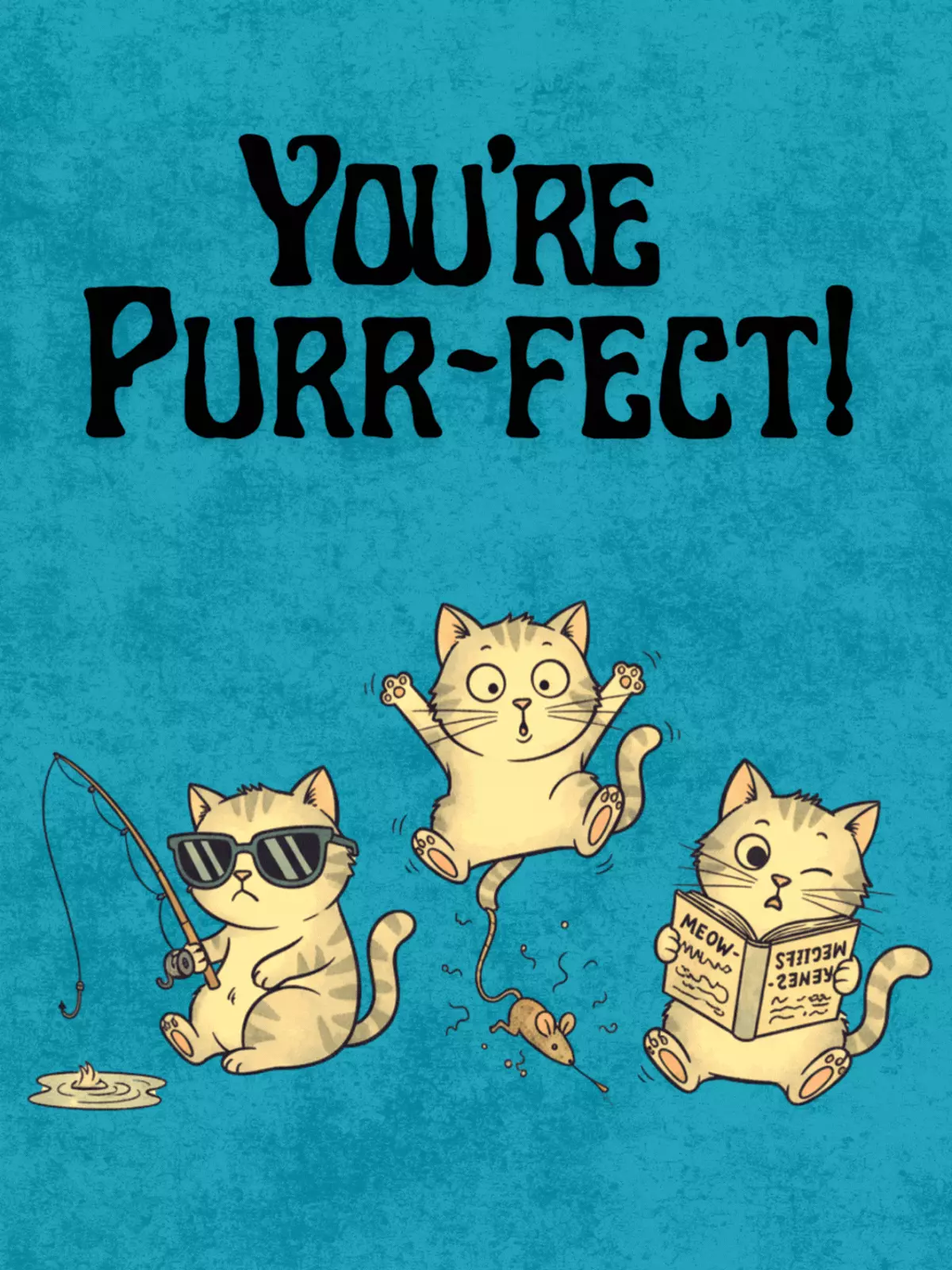 Watercolor friendship card featuring cool-toned cats in humorous situations, artistic design style, perfect for friends who love cats and humor.