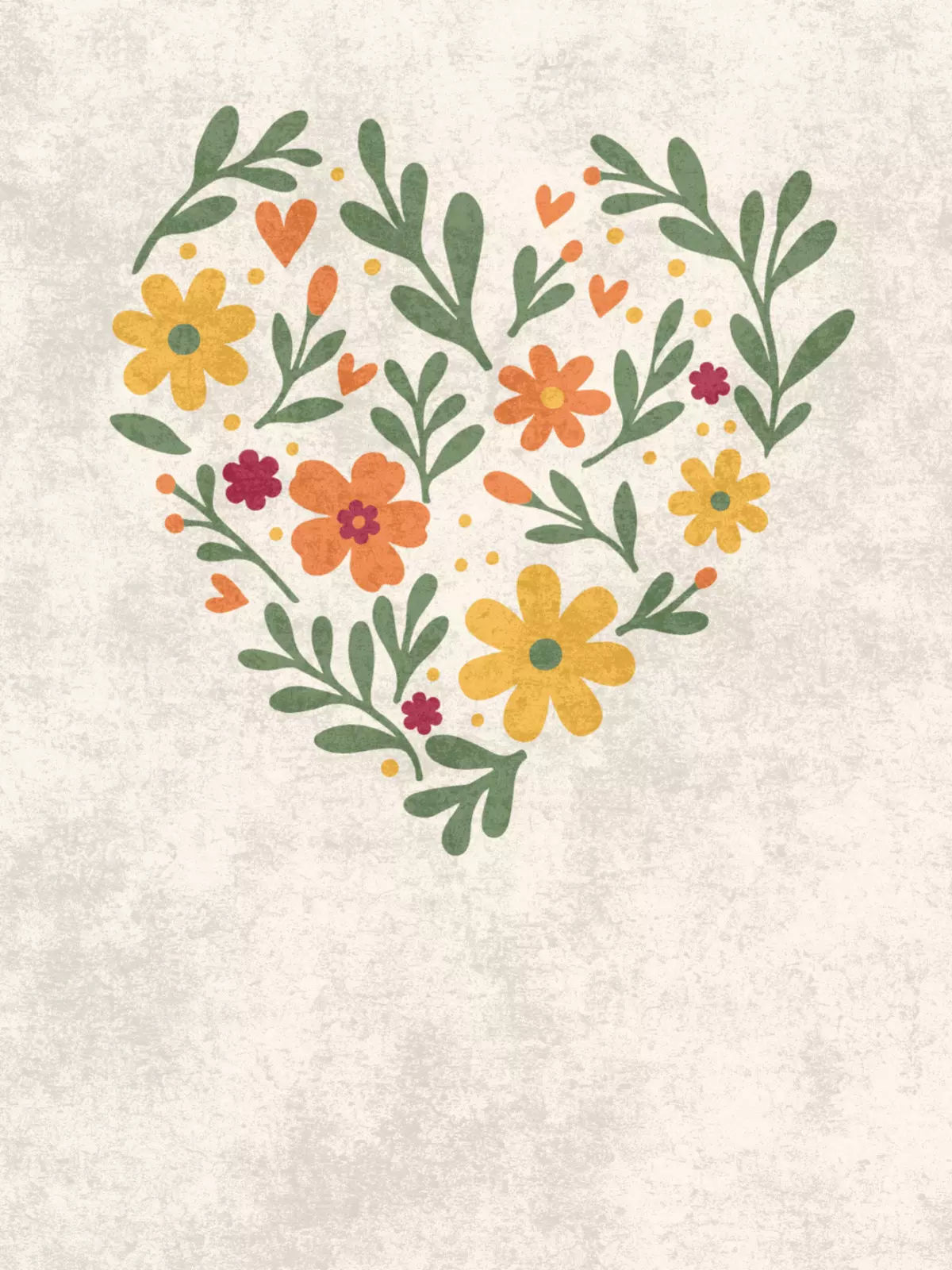 Funny love card featuring a large heart made of colorful blooming flowers, playful illustration style, romantic occasion, perfect for friends or significant others.