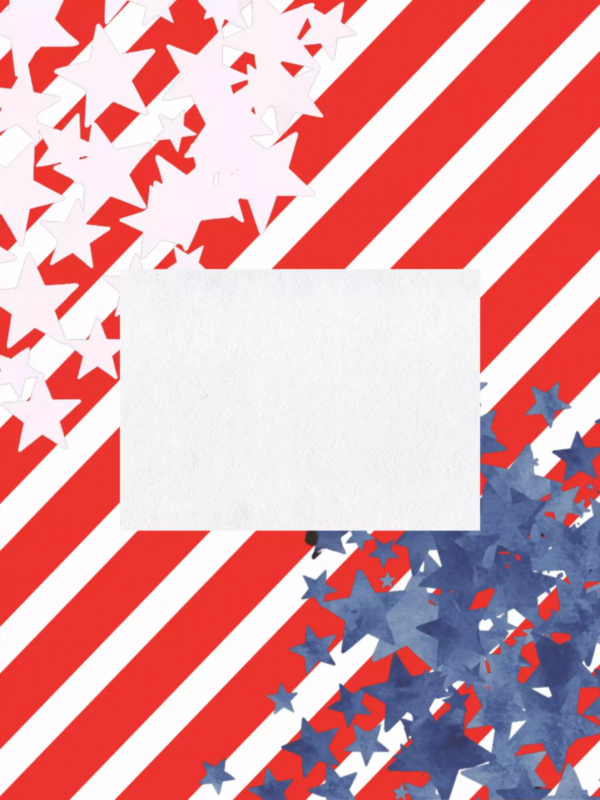 Bold 4th of July card featuring red and white stripes and blue stars, watercolor artistic style, patriotic design.