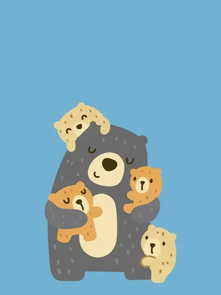 Humorous Mother's Day card featuring a grayscale cartoon bear giving a hug, with a single pink heart, minimalist design.