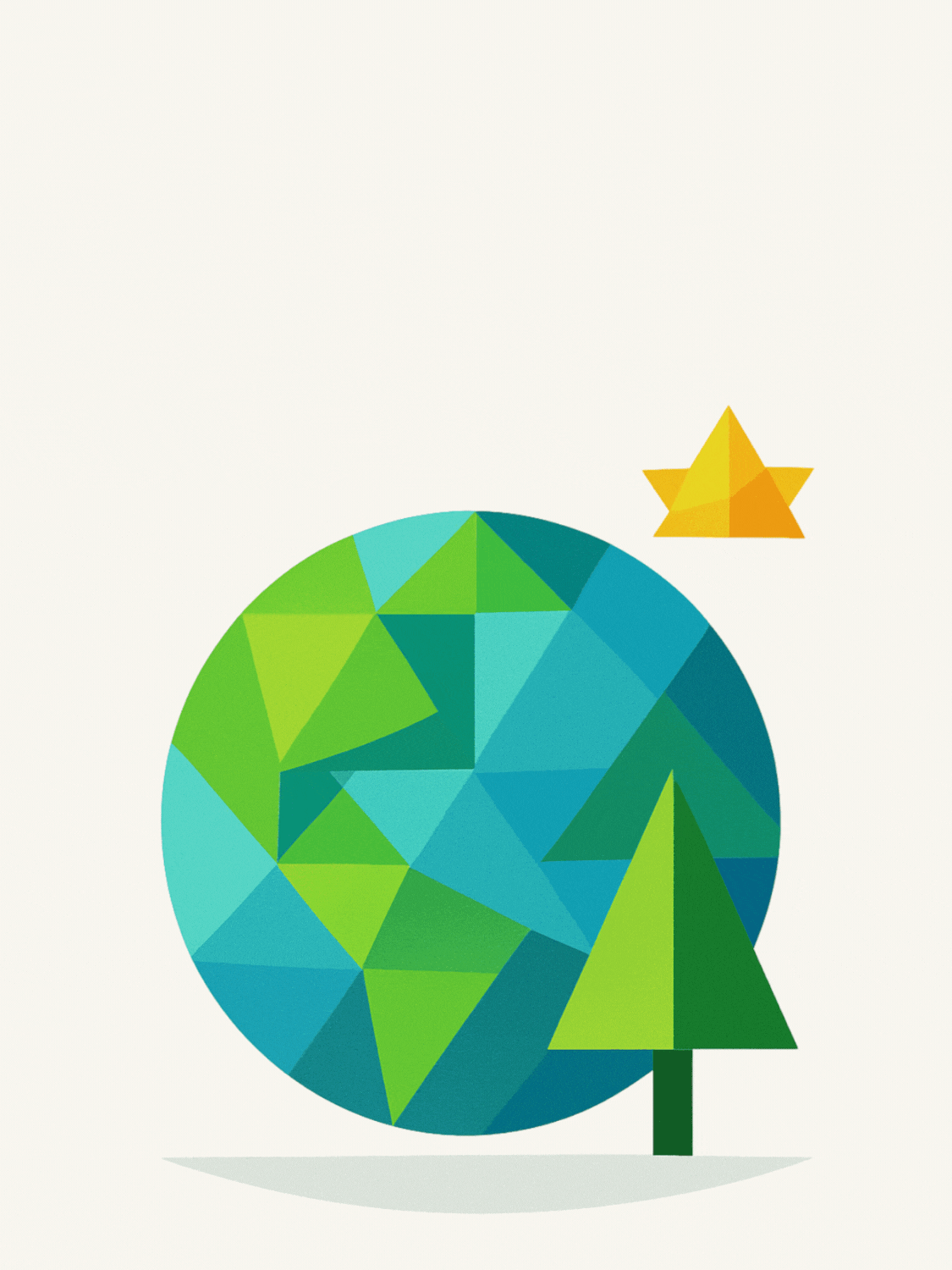Geometric Earth Day card featuring a triangular representation of the planet, minimalist design, modern style, suitable for colleagues and friends.