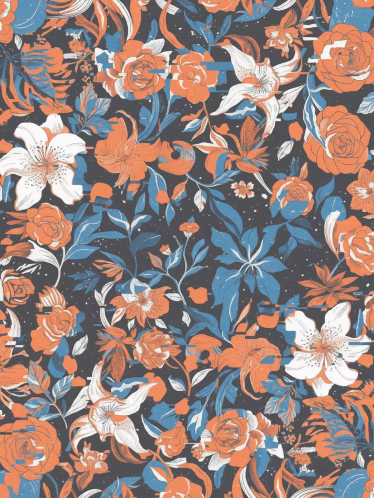 Modern Dia De Reyes card featuring a distorted floral design with a glitch art effect, vibrant colors, suitable for teens and friends, celebrating Three Kings Day.