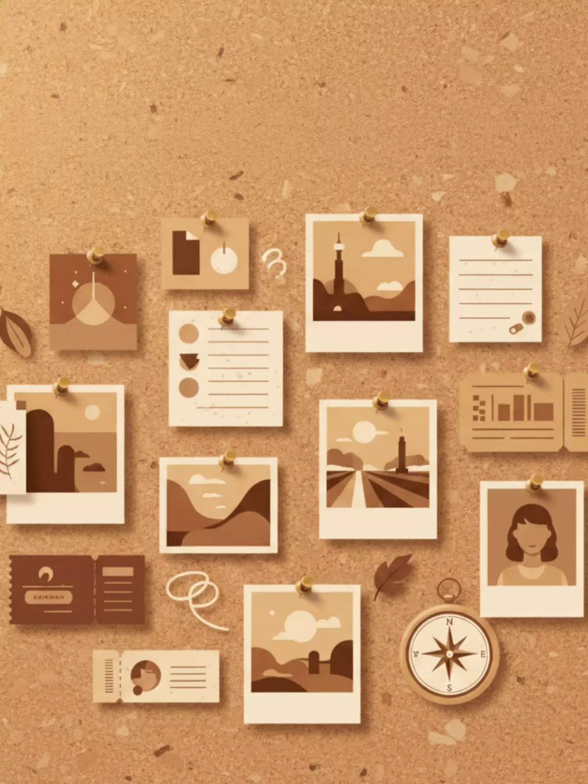 Rustic welcome back card with a corkboard collage design, warm tones, featuring personal notes and well-wishes, for friends, siblings, or grandparents