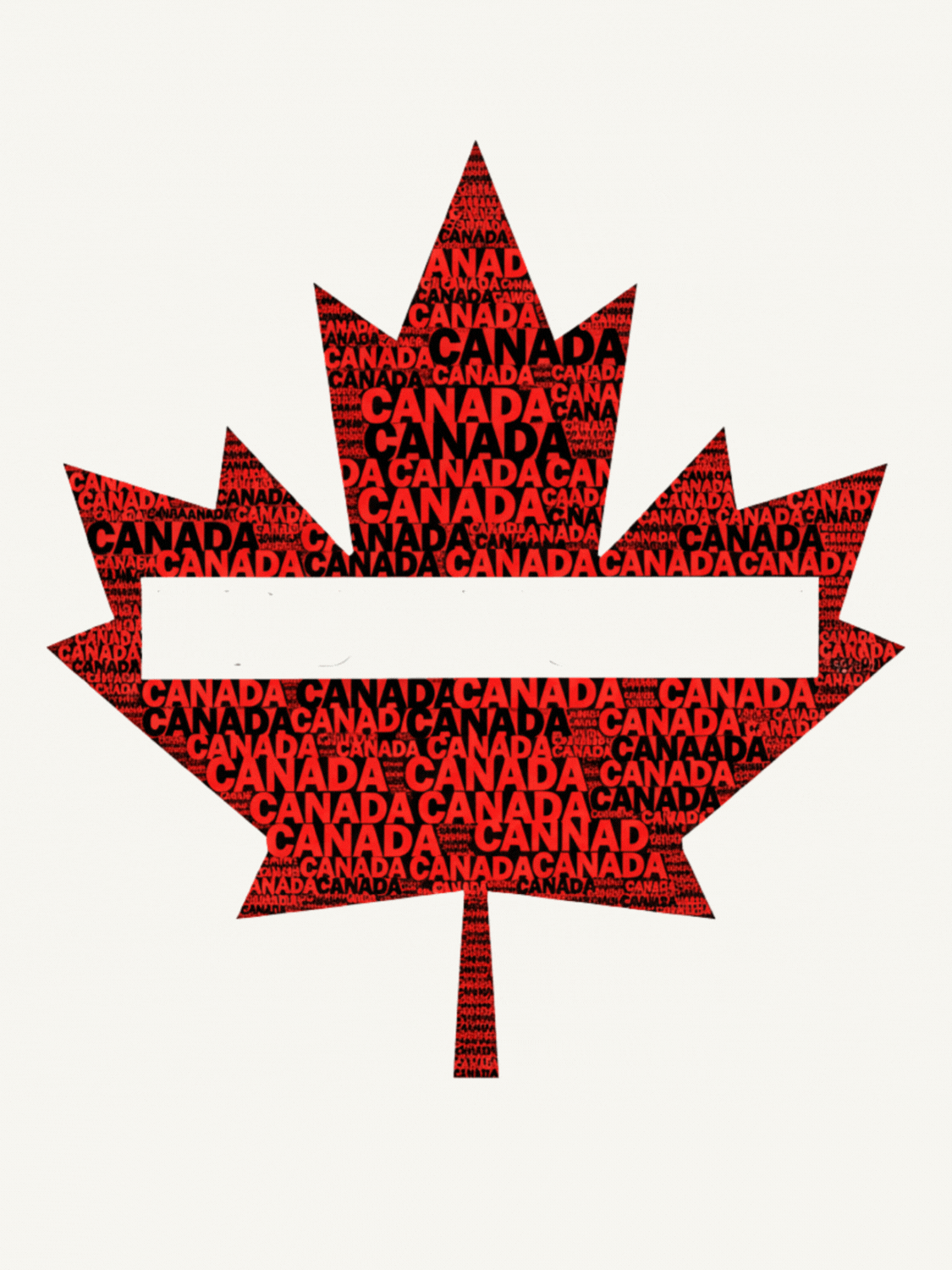 Minimalist Canada Day card with the word 'Canada' arranged in a maple leaf shape using typography, sophisticated design style.