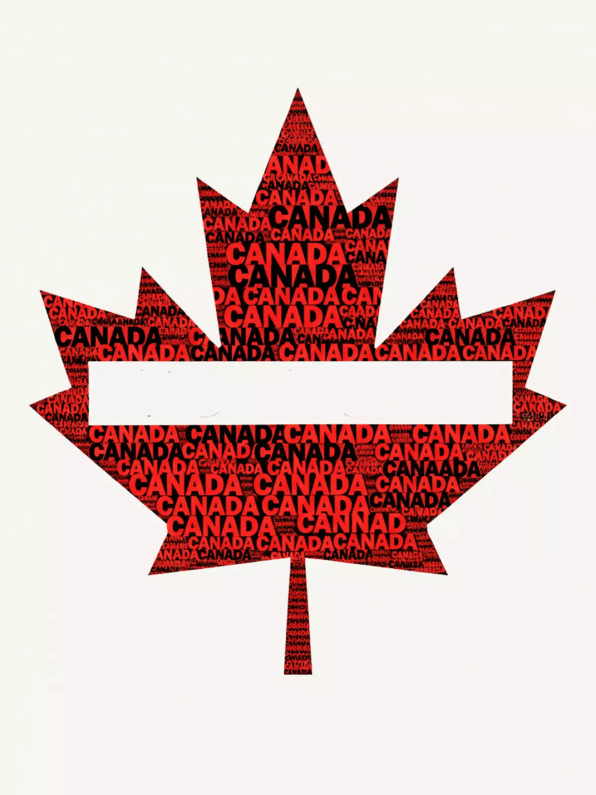 Minimalist Canada Day card with the word 'Canada' arranged in a maple leaf shape using typography, sophisticated design style.