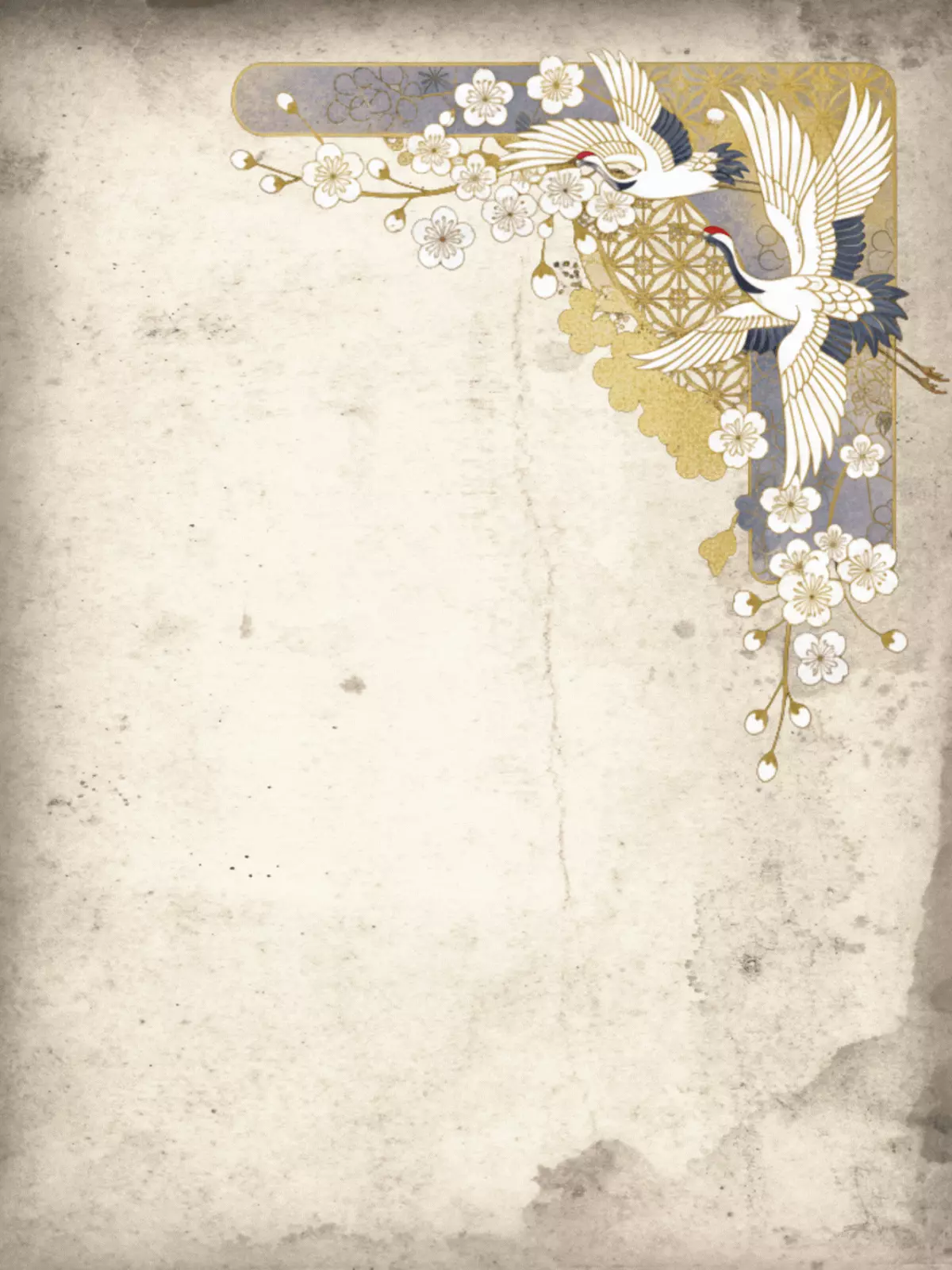 Minimalist New Year card featuring a corner design inspired by Japanese art with delicate illustrations and a tranquil, subdued color palette.