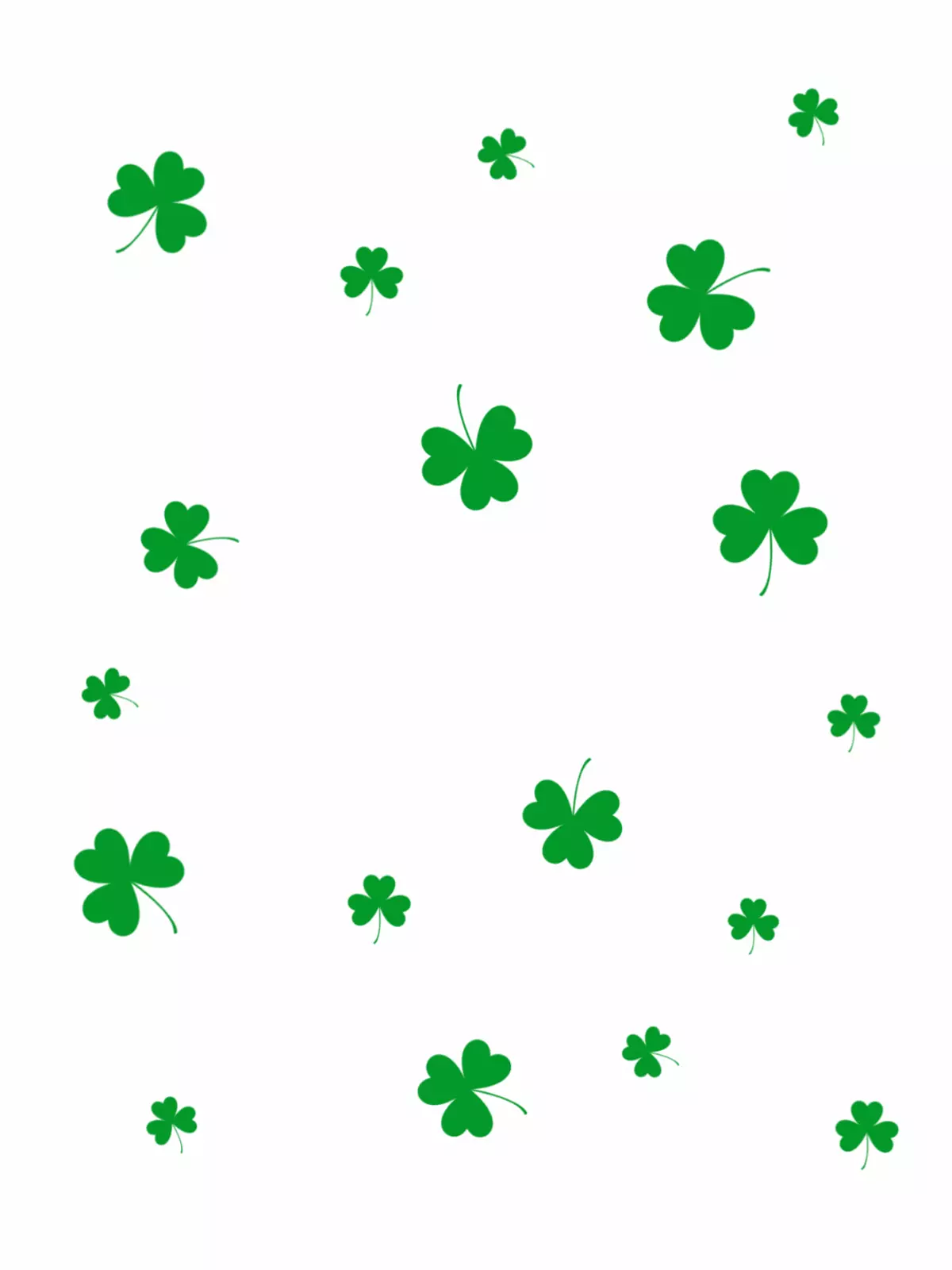 Modern St. Patrick's Day card design with scattered shamrocks, playful typography, minimalist style, for sending festive wishes.