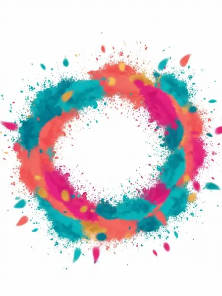 Modern Holi greeting card featuring complementary colors in a minimalist design style, expressing vibrant celebration and joy.