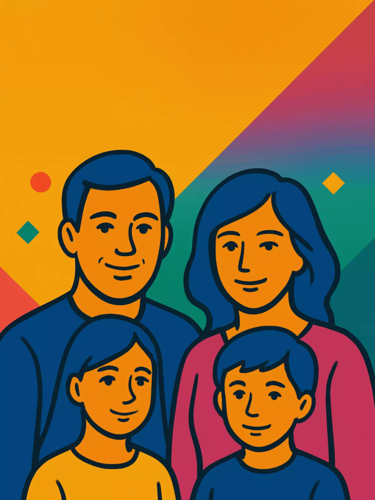 Colorful Pop Art Family Day card featuring a stylized family portrait in bold, modern design, perfect for kids and teens.
