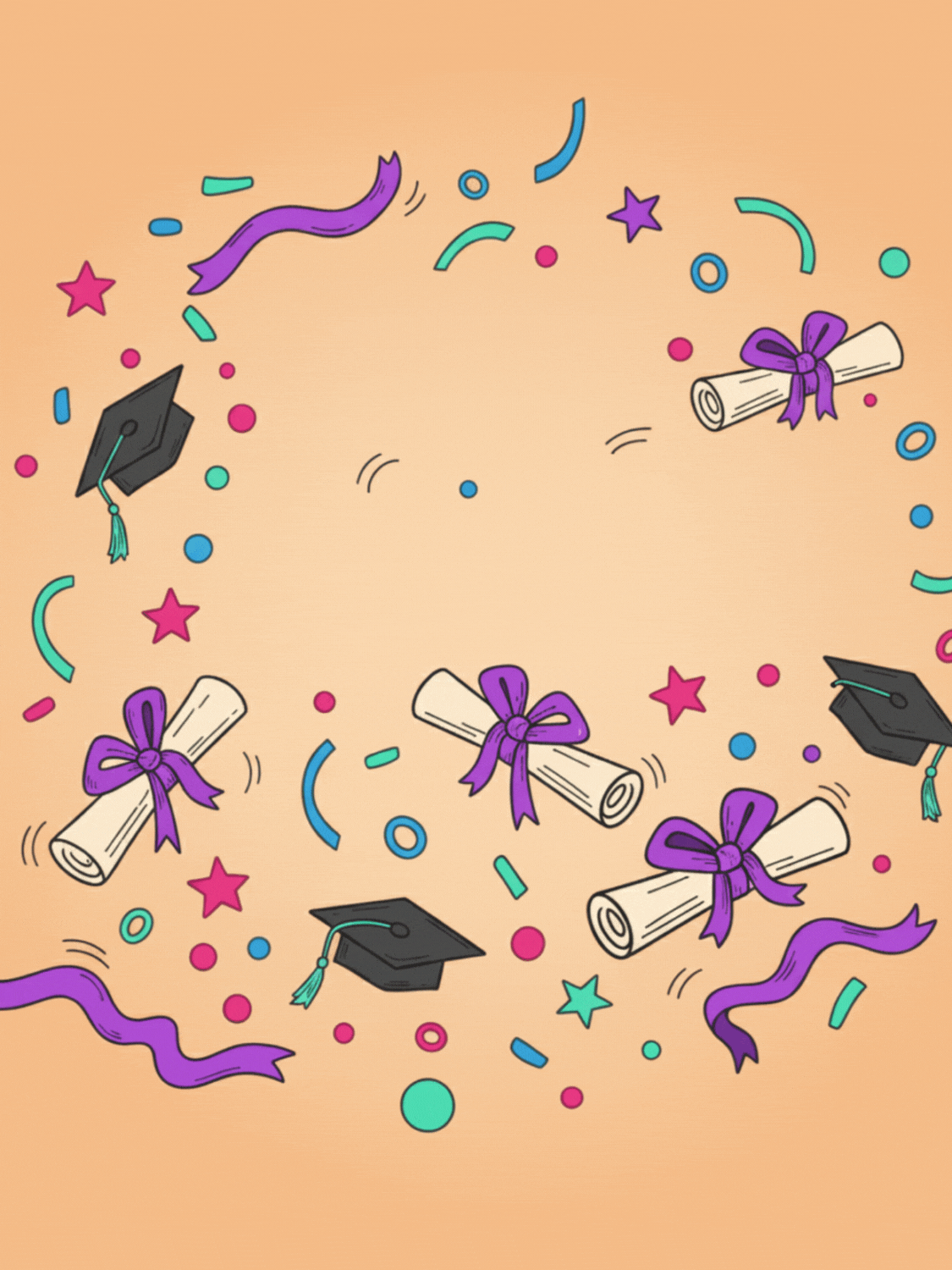 Hand-drawn graduation card designed like a 'Mad Libs' game, with fill-in-the-blanks for a funny and interactive message, congratulating the graduate. Whimsical style.