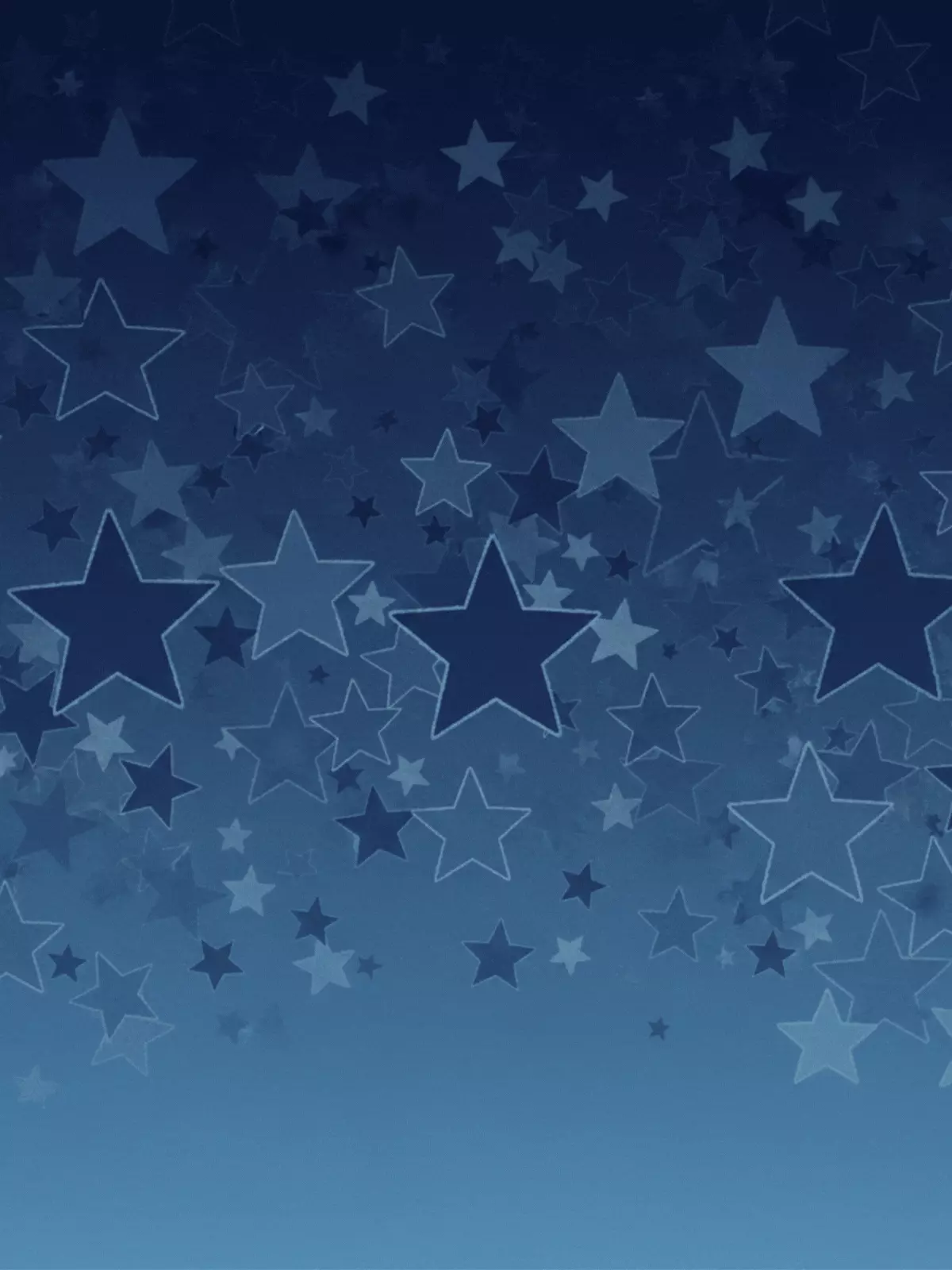 Vintage 4th of July card featuring a monochromatic blue starry night sky, reminiscent of American folk art. Patriotic design.