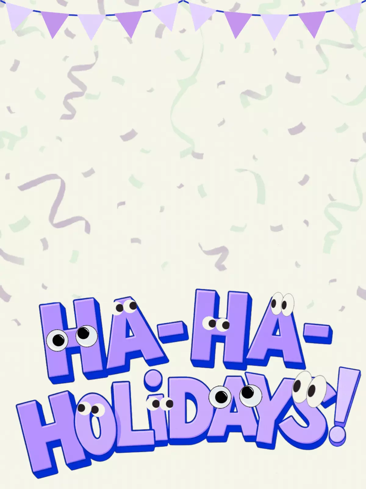 Humorous holiday card with distorted typography and abstract patterns, featuring the words 'Happy Holidays' in a playful design