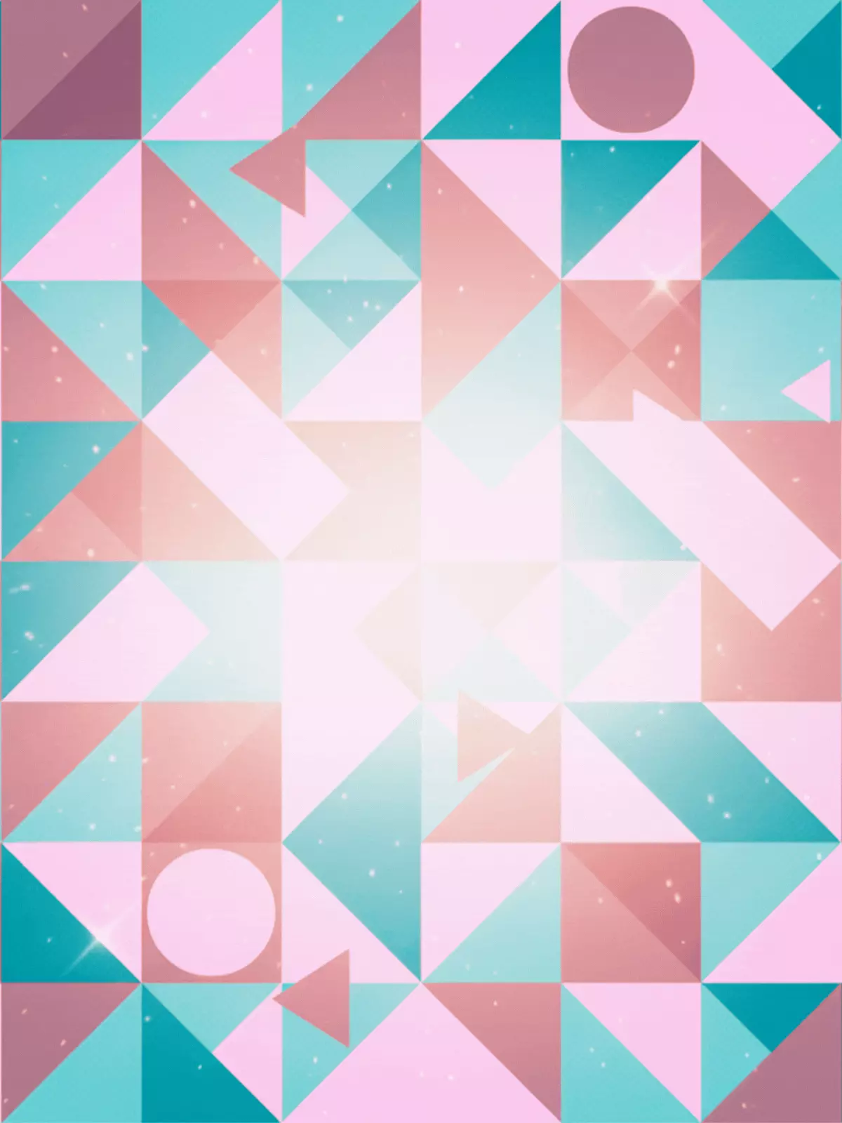 Abstract Women's Day card featuring a tri-color geometric design, modern minimalist style, topsy-turvy shapes, bold colors